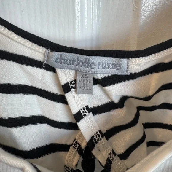 4/$15 Charlotte Russe Black and White Striped Camisole with Pompom Trim XS - Picture 3 of 4